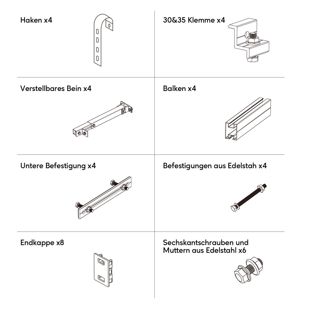 Balkon-Hakenkit x4(für 2*Solarmodule Geeignet)